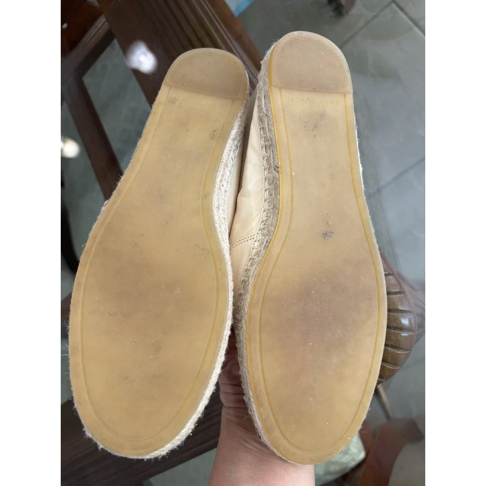 Tory Burch Eleanor Espadrille Cream Leather Slip-On Flats Round Toe US 8 86567
